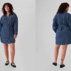 GAP oversized belted shirtdress in medium wash (L tall)